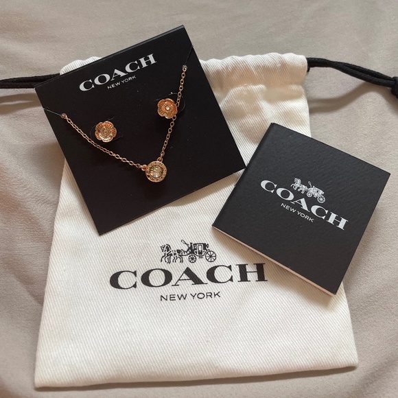 Coach Open Circle Necklace and Tea Rose Stud Earrings Set - Picture 2 of 2